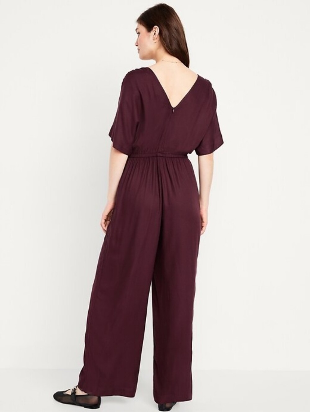 NWT! Old Navy Wine V-Neck Wide-Leg Jumpsuit - Picture 2 of 5